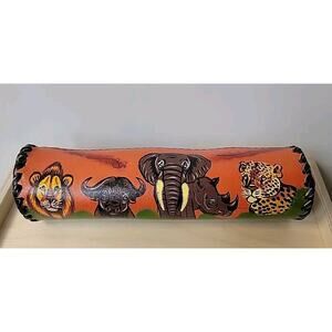 Hand Painted 5 Safari Animals From Kenya Recycled Leather Zip Pencil Brush Case